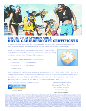 Royal Caribbean Gift Card  Form
