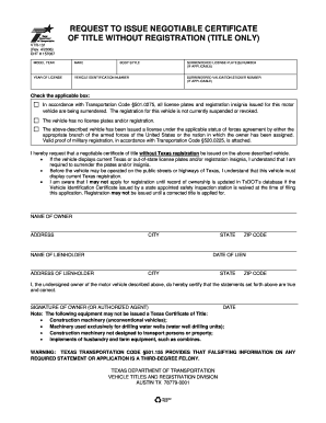 Request to Issue Negotiable Certificate of Title Without Thetitlestor Com  Form