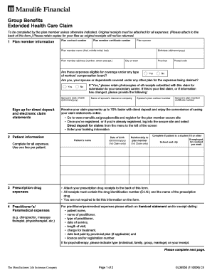 Manulife Group Benefits Extended Health Care Claim Form