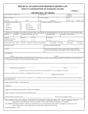 Liberia Medical Examination Form