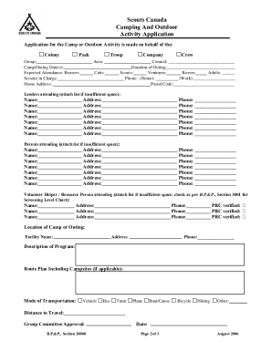 Scouts Canada Adventure Application Form