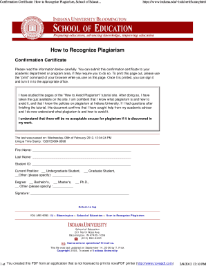 Plagiarism Certificate PDF  Form