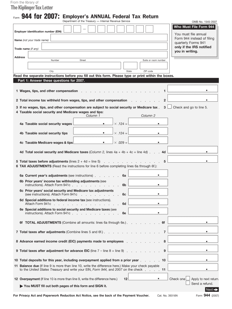  Irs Form 944 2007