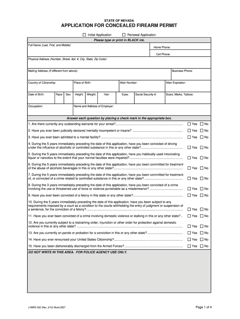  Nevada Ccw Permit Application Form 2012