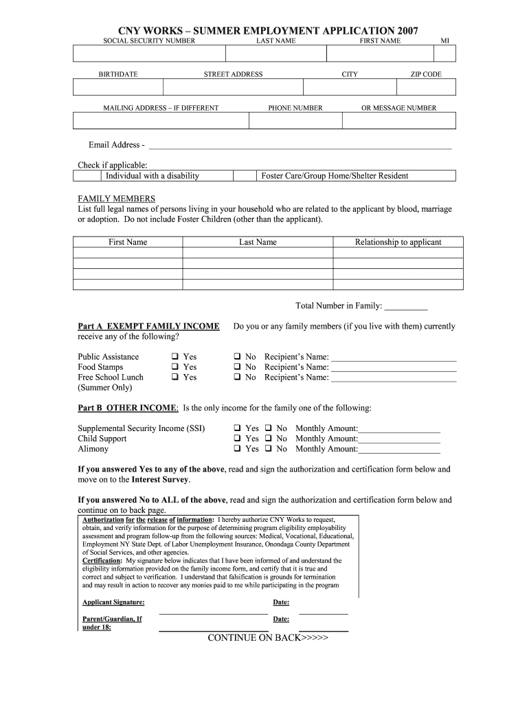 Cny Works Summer Youth Program  Form