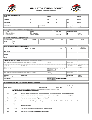 Pizza Hut Application Form