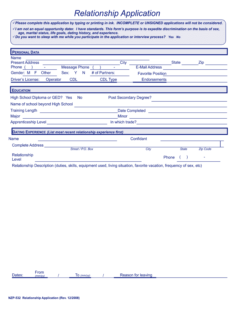 Relationship Application  Form