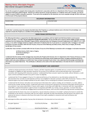 Home Affordable Modification Program Non Borrower Occupant Certification Form