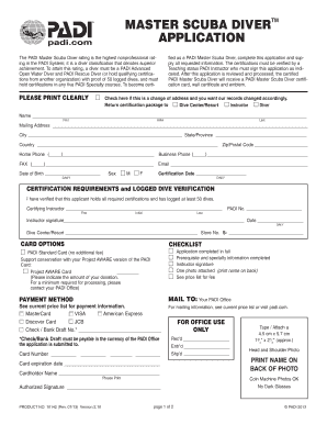 Padi Master Diver Form