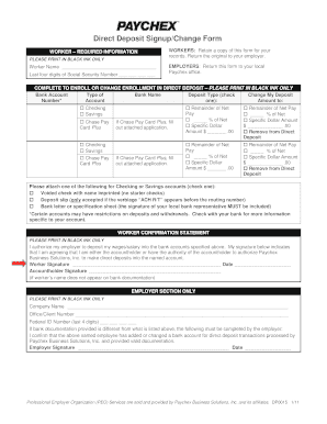 Paychex Direct Deposit Form