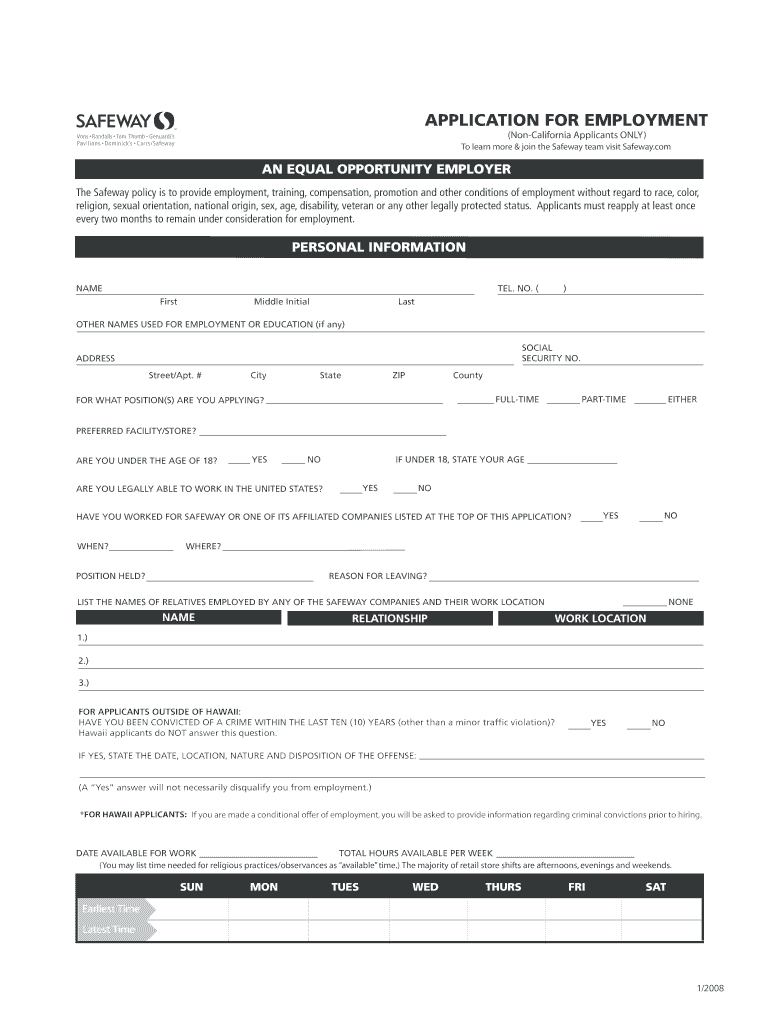  Safeway Application 2008-2024