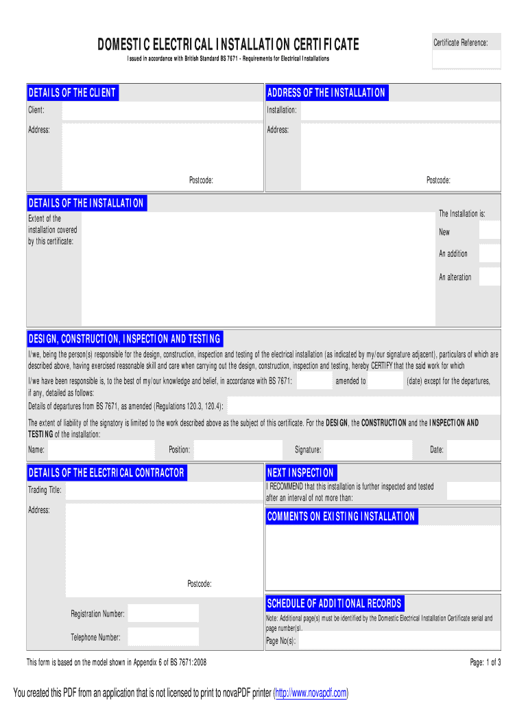  Electrical Installation Certificate Download 2008-2024