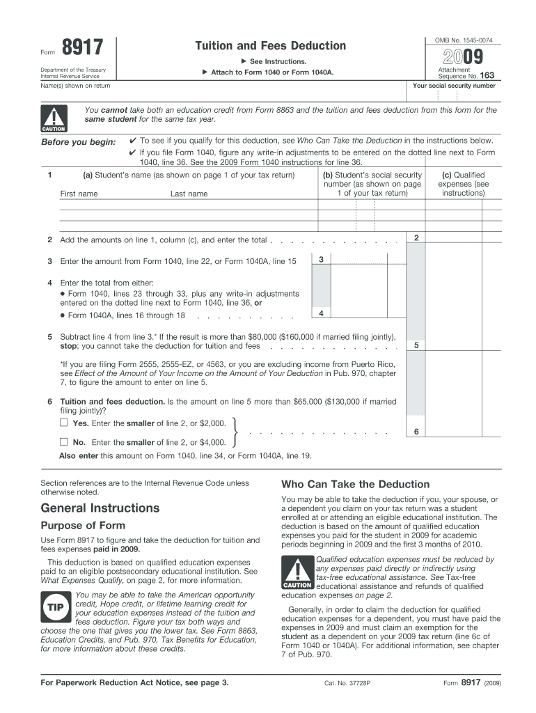  Form 8917 2009