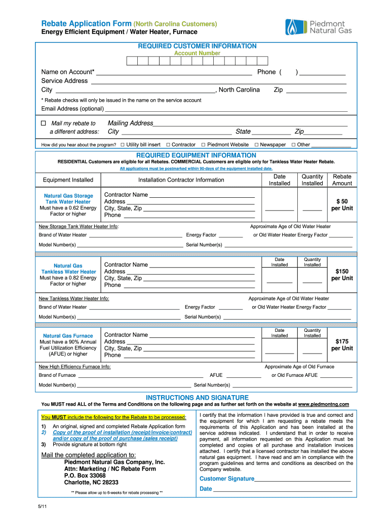  Piedmont Natrual Gas Rebate Fir Tankless 2011-2024