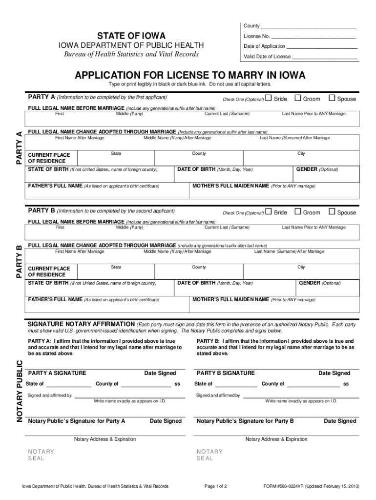 Iowa Marriage Certificate  Form