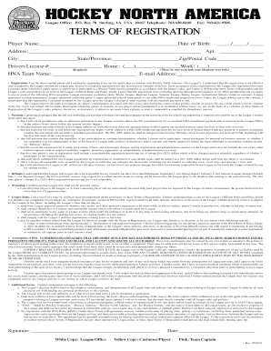 Terms of Registration Waiver Hockey North America  Form