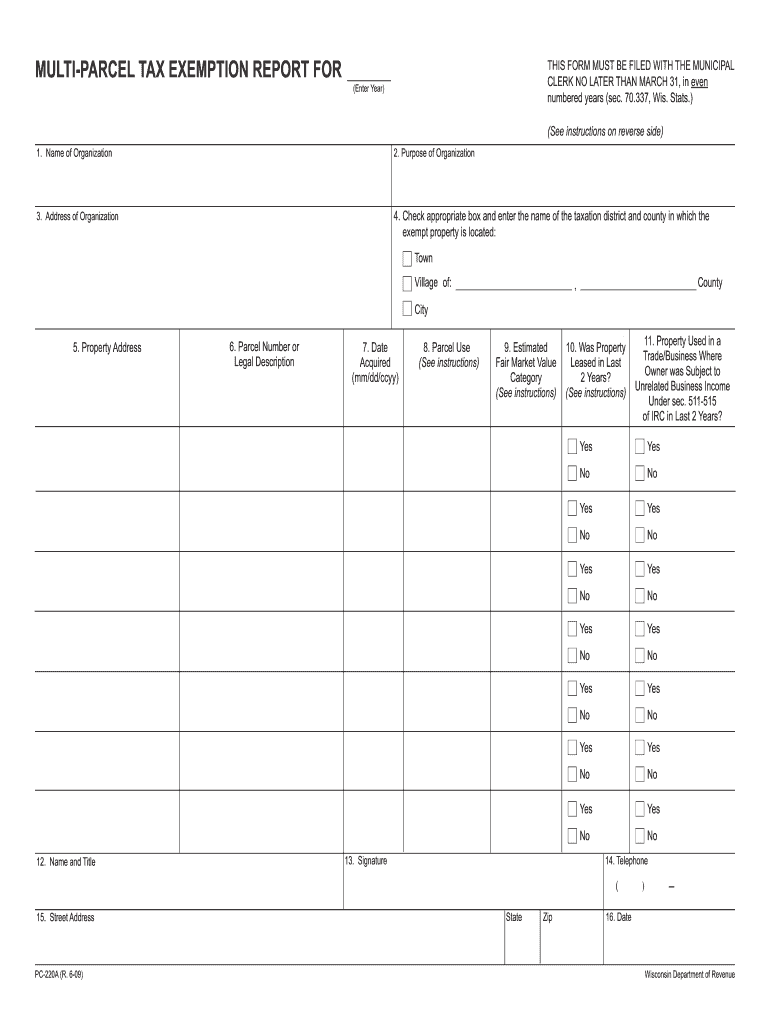  Multi Parcel Tax Exemption Report Pc 220a  Form 2009