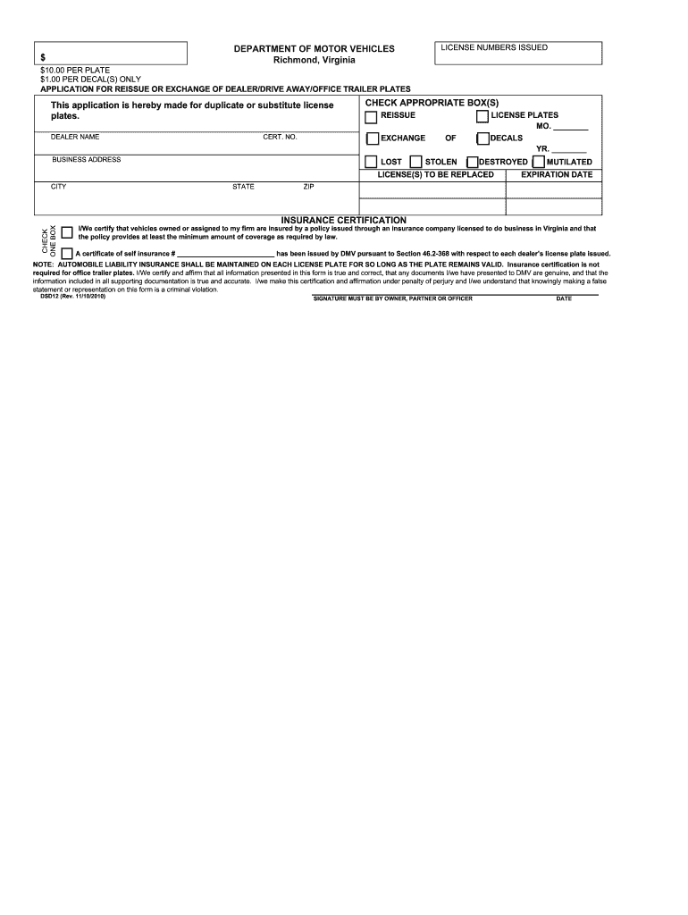 DSD 12  Virginia Department of Motor Vehicles  Form