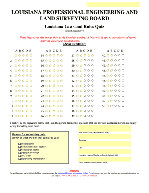 Louisiana Laws and Rules Quiz Answers  Form