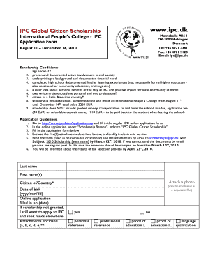 Dk IPC Global Citizen Scholarship International People S College IPC Application Form Montebello All 1 DK 3000 Helsing R Denmark