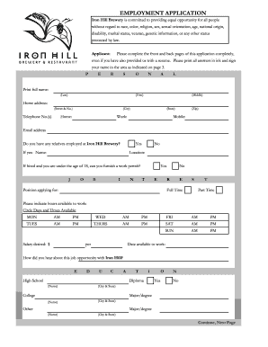 Iron Hill Application Form
