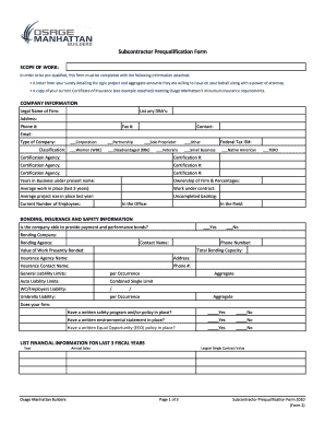 Subcontractor Prequalification Form Template