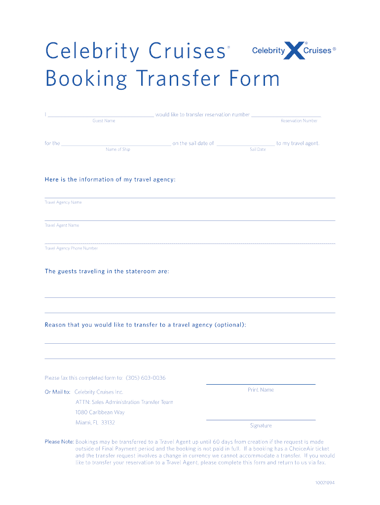 Celebrity Transfer Form