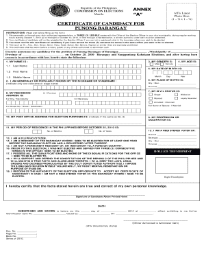 Certificate of Candidacy  Form