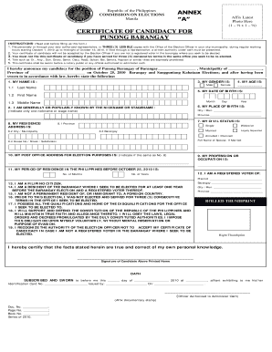 Certificate of Candidacy Form
