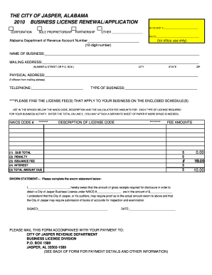 City of Jasper Al Business License  Form