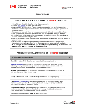 Canada Study Permit Checklist  Form