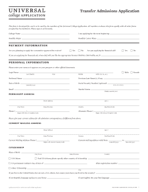 Universal College Application PDF  Form