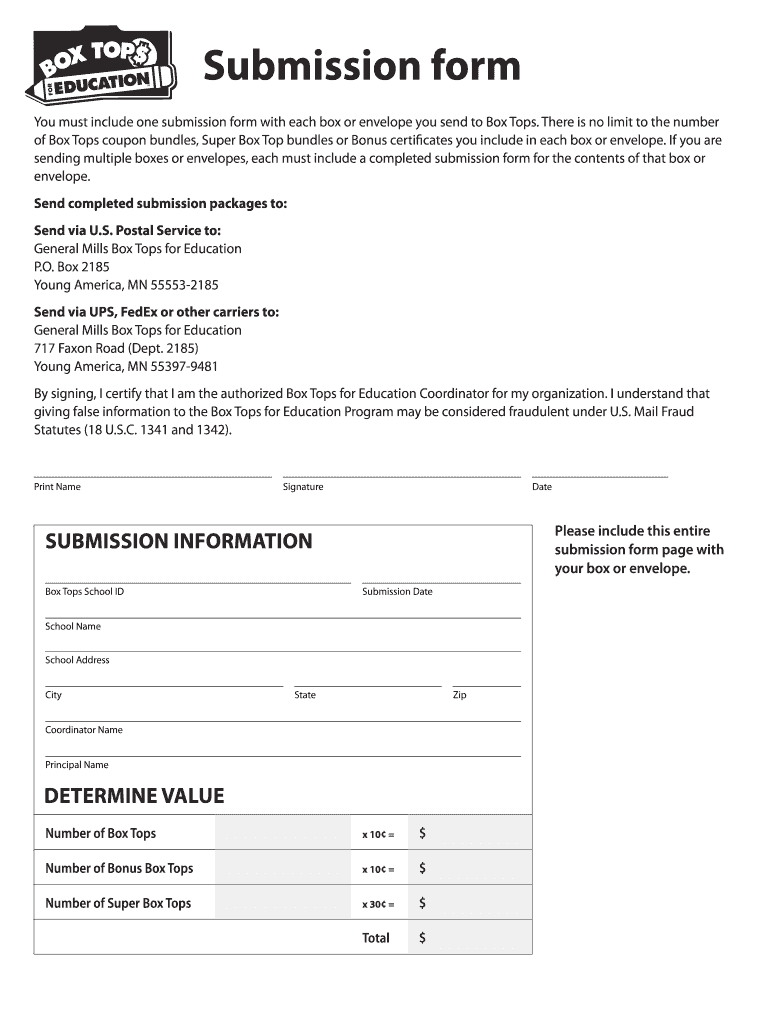 Box Tops for Education Submission Form