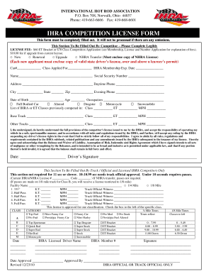 Ihra License Application  Form