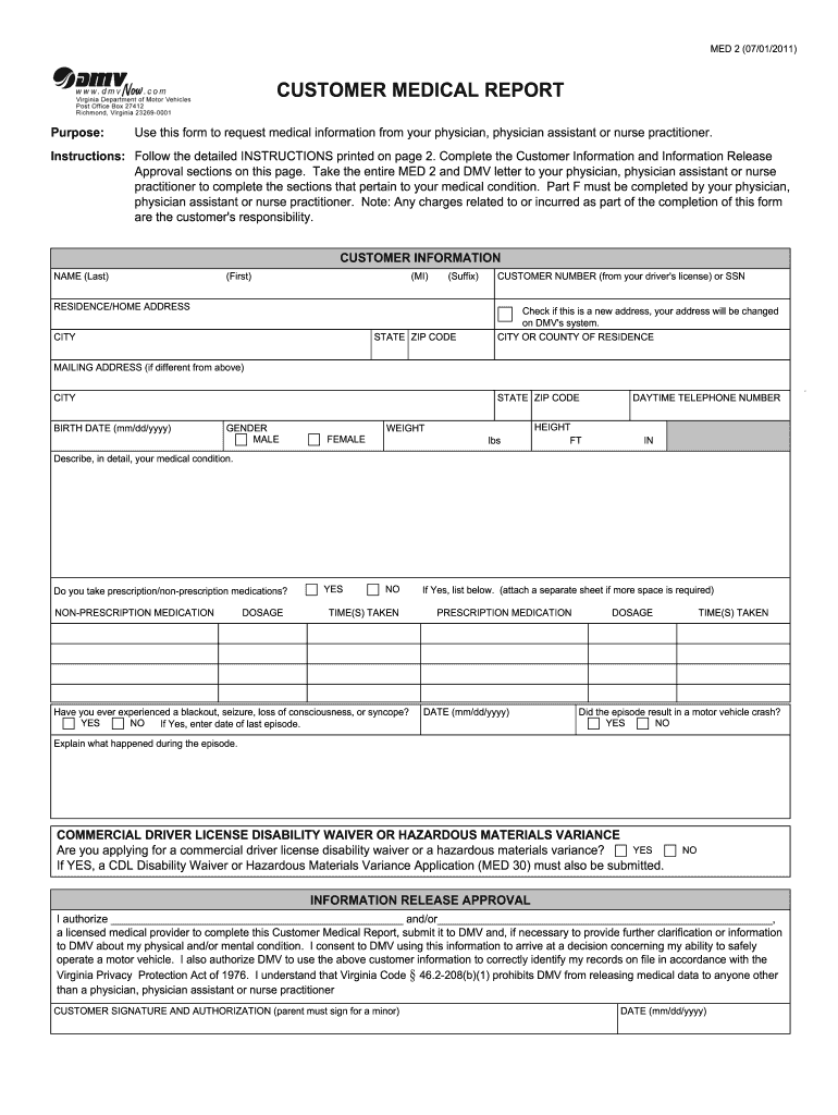  Dmv Customer Medical Report 2020