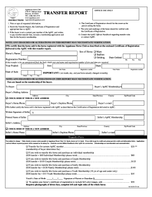 Appaloosa Horse Club Transfer Form