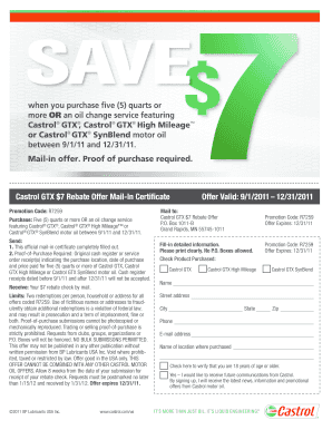 Castrol Oil Rebate  Form