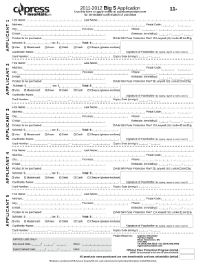 Big Five Application  Form