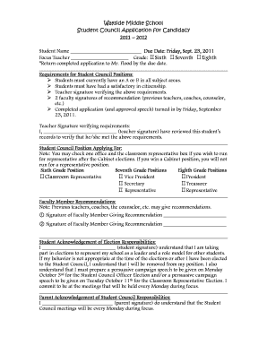 Student Council Application Template  Form