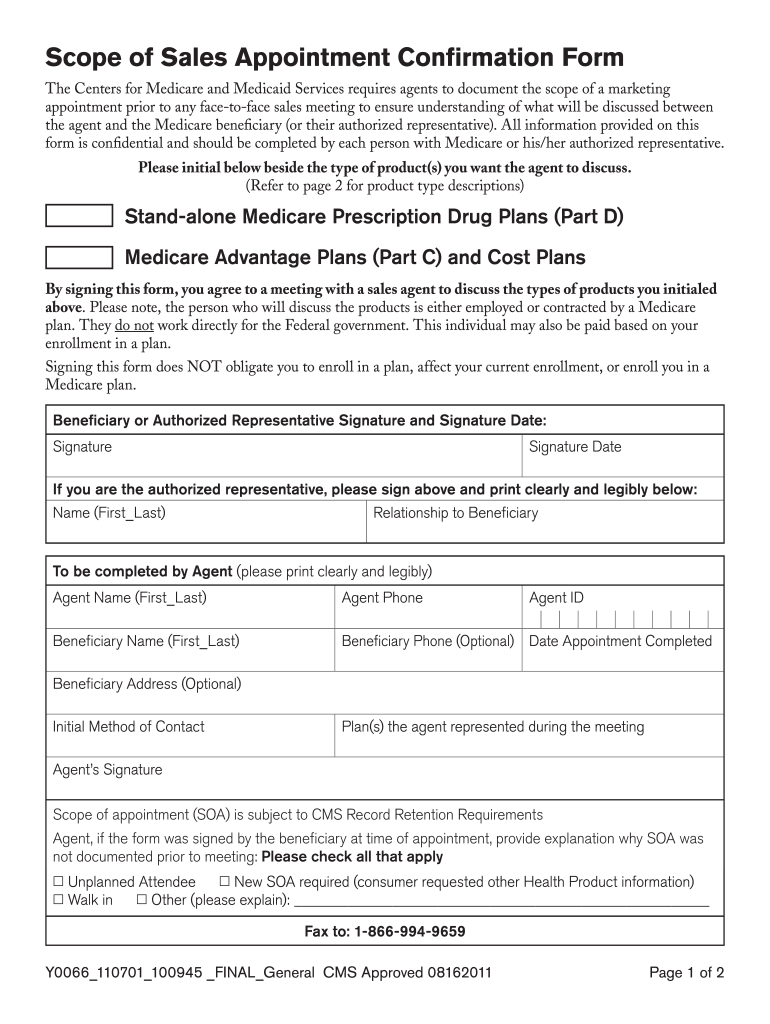 Scope of Sales Appointment Confirmation Form MAForAgents Com