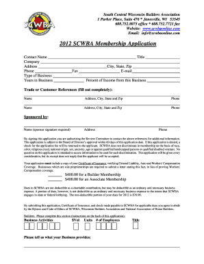 Membership Application South Central Wisconsin Builders Form