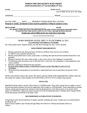 Ferron City Burn Permit  Form