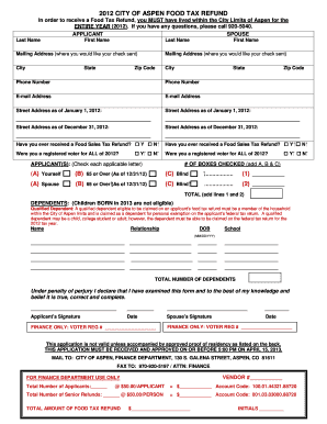 City of Aspen Food Tax Refund  Form