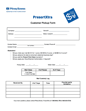 Pitney Bowes Presort Pick Up Form