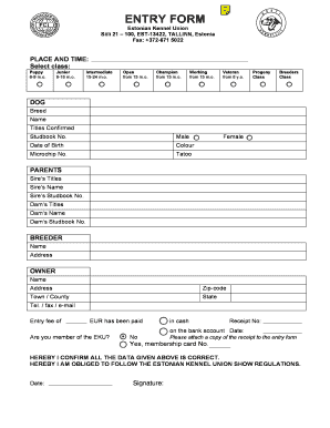 Eesti Kennelliit Results  Form