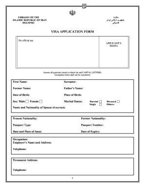Iran Visa Application Form