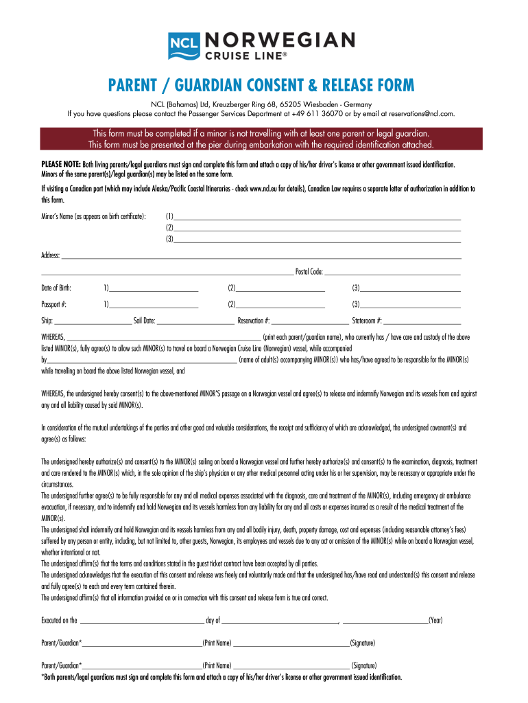 Norwegian Parent Guardian Consent Release Form