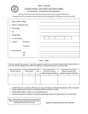 Nomination and Declaration Form for Unexempted Exempted Establishments Filled Sample