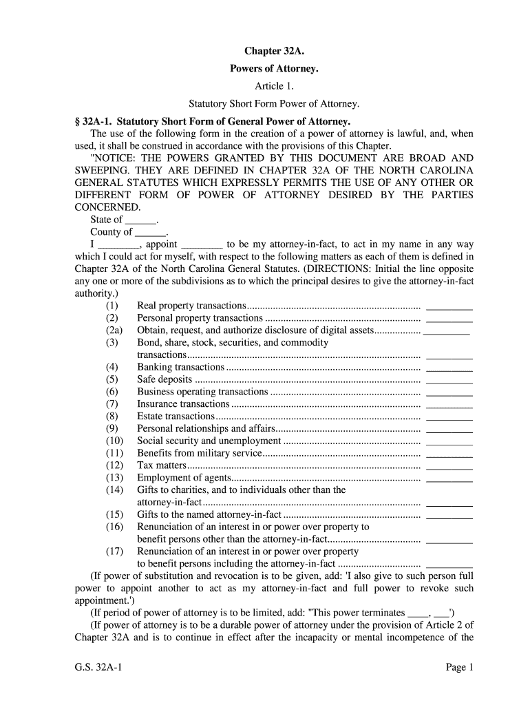 Nc Healthcare Power of Attorney Fillable Form