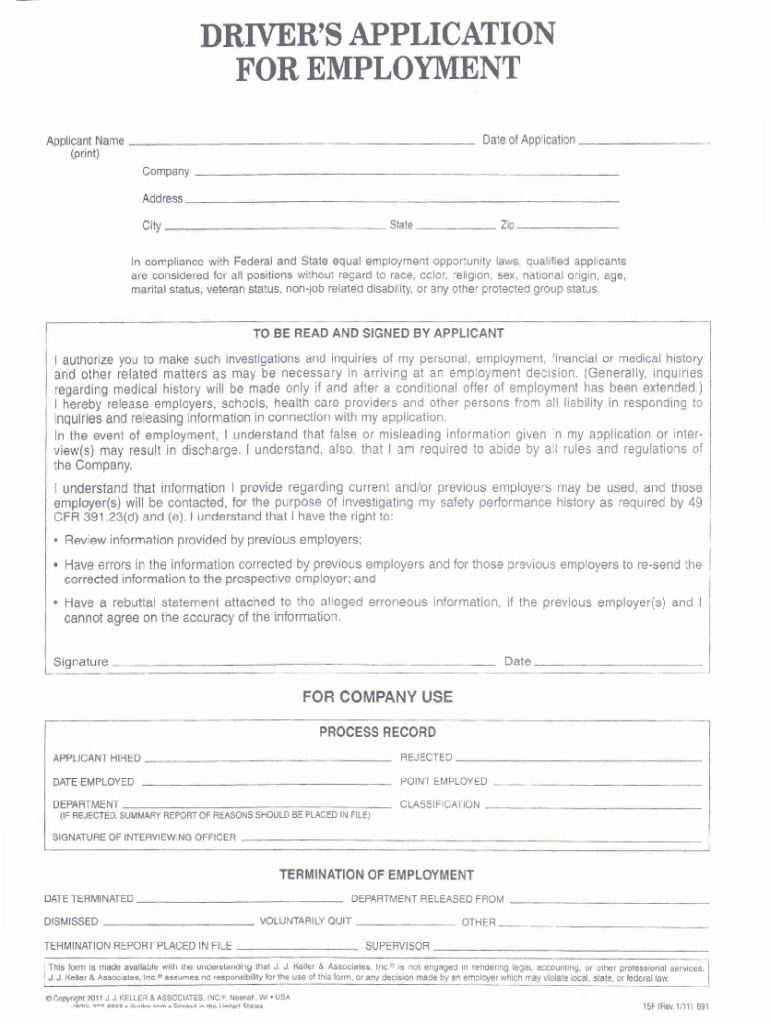 Truck Driver Job Application Forms to Print
